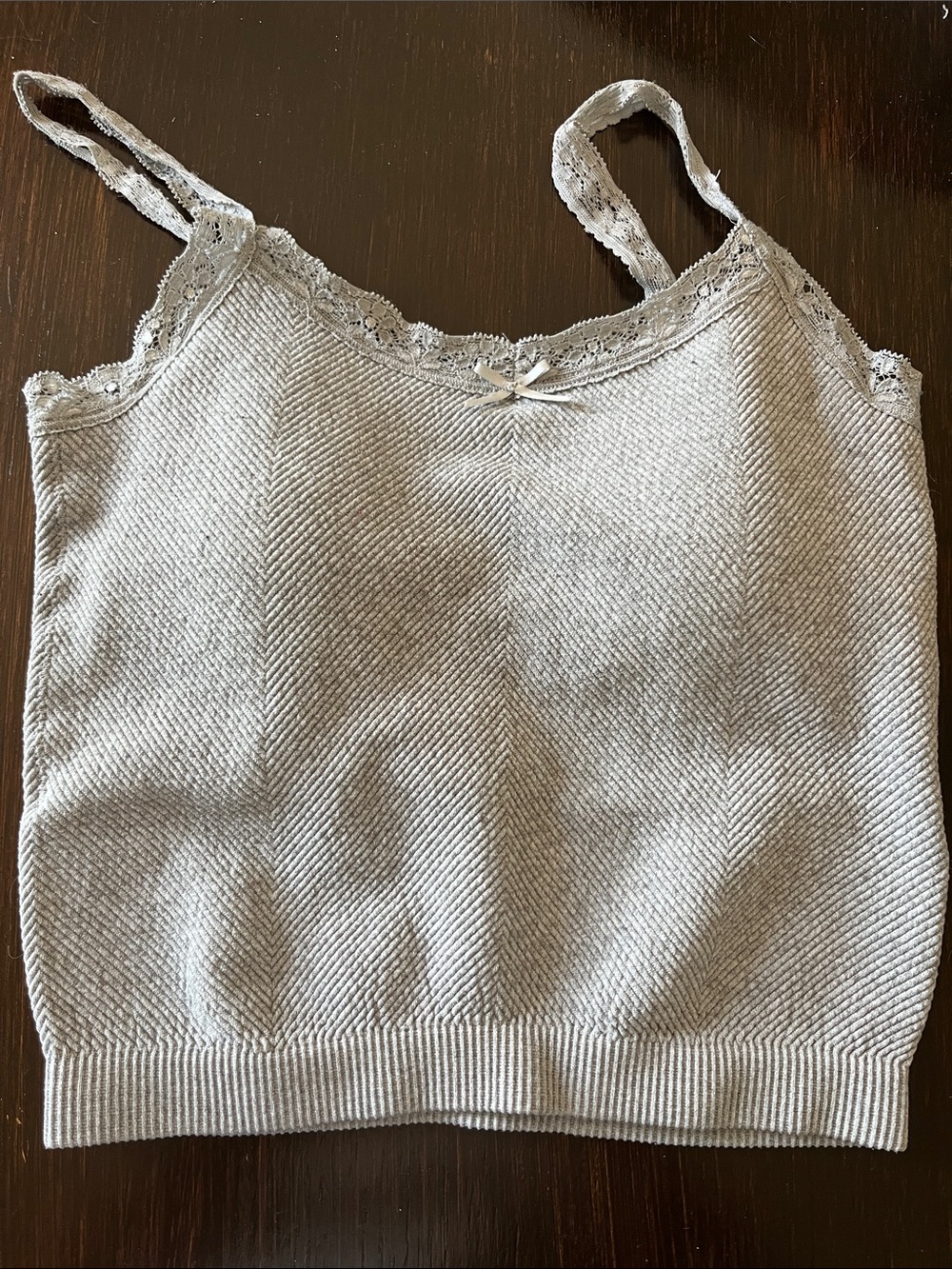 Streetwear Society Lace-Trim Knit Cami - Light Gray